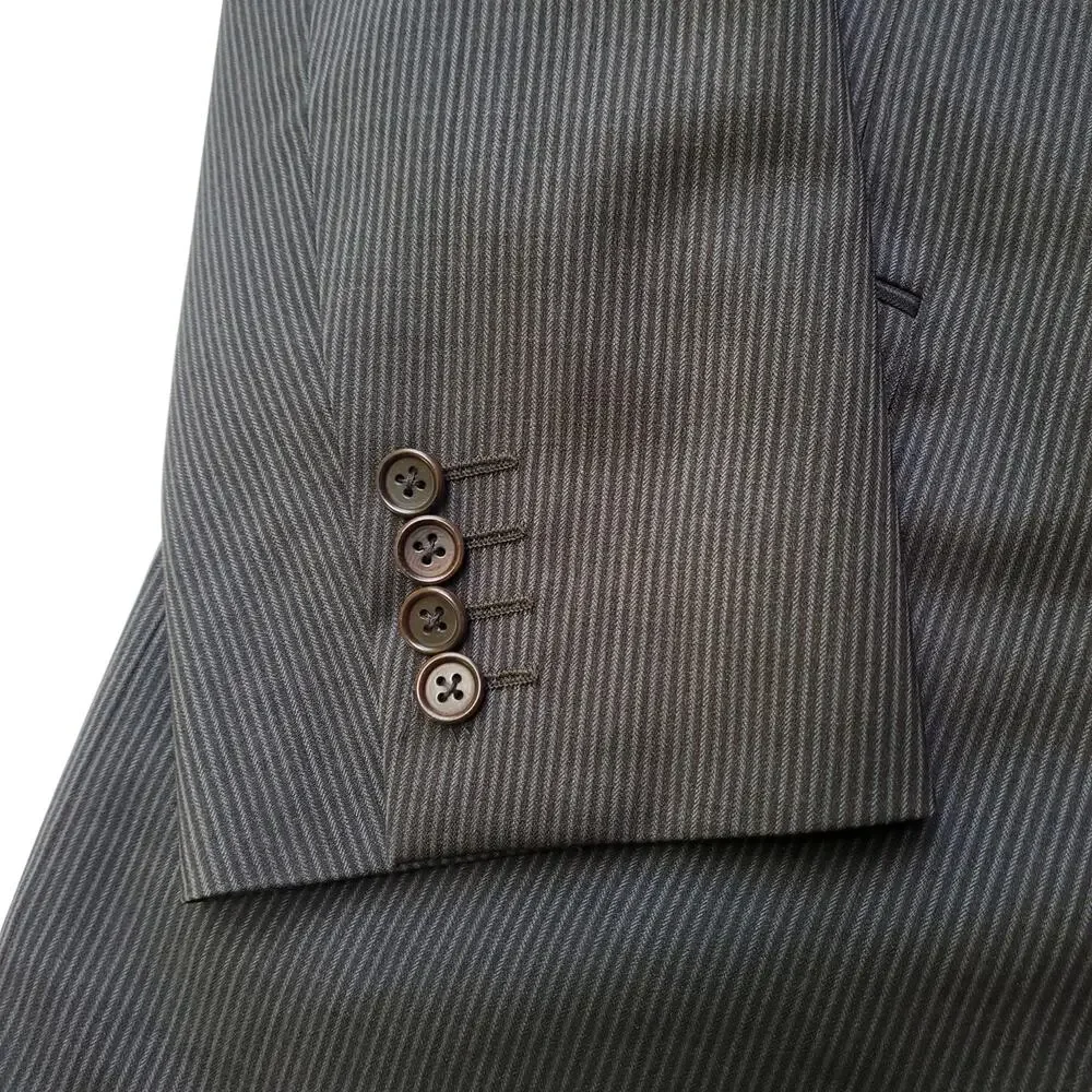 Canali Wool Blazer Jacket Sport Coat Brown Stripe Peak Lapel Natural Comfort 44L